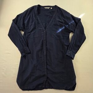 Athleta Sheer Tunic Shirt Dress Silk Blend Navy Blue Large Relaxed Coastal
